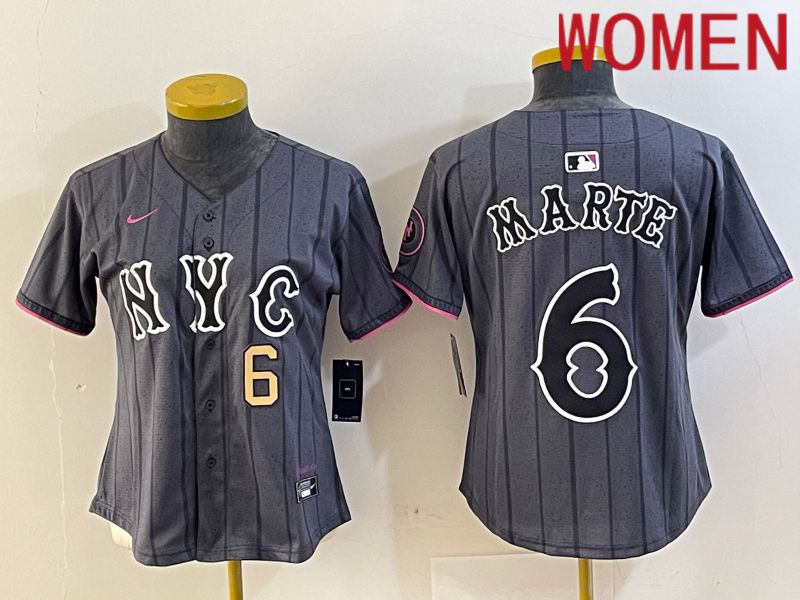 Women New York Mets #6 Marte Black City Edition 2024 Nike MLB Jersey style 3->youth mlb jersey->Youth Jersey